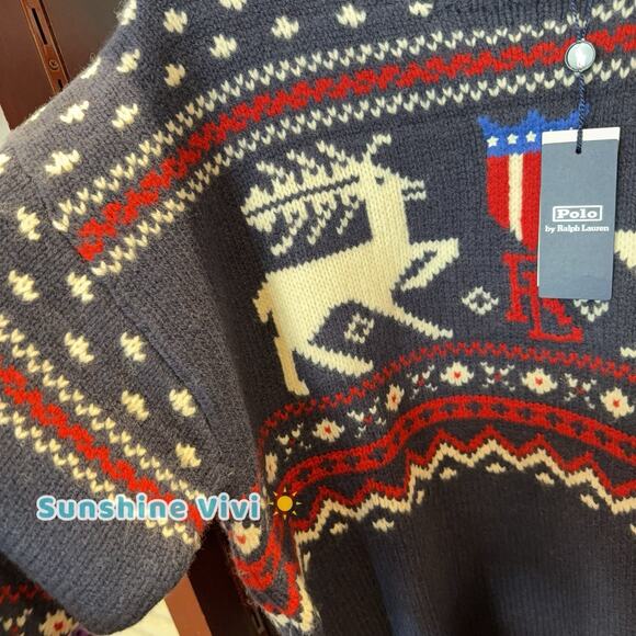 NWT RALPH LAUREN Men Reindeer Patterned Wool Sweater large - Picture 7 of 8